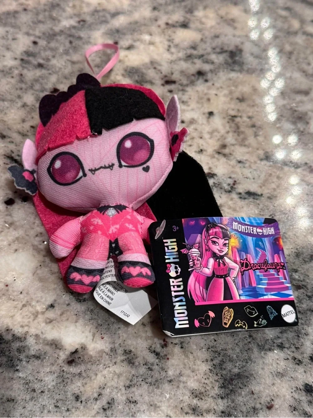 monster high Draculara Plush Keychain - Pink, Black, White
